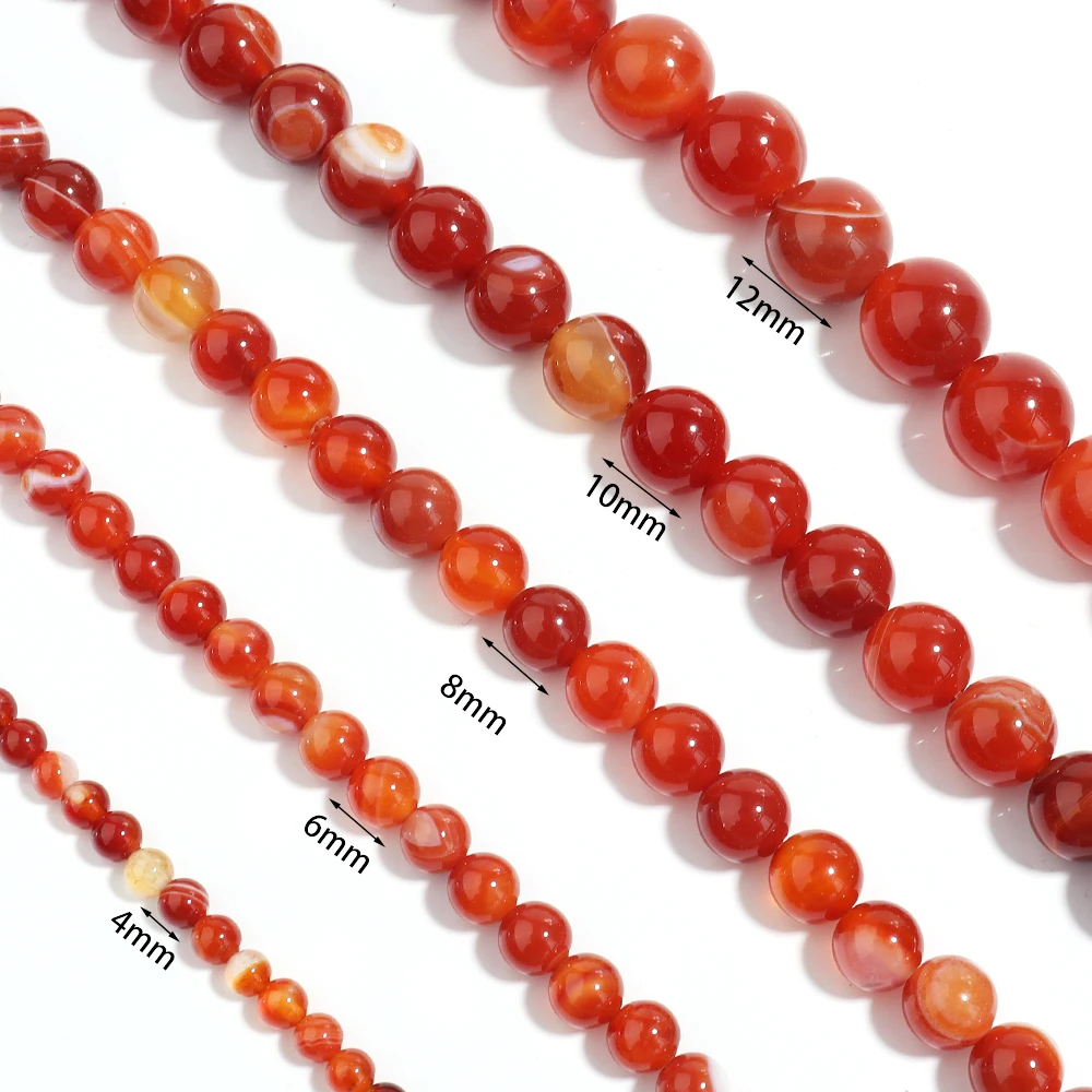 4/6/8/10/12mm Red Stripes Agates Beads For Jewelry Making Sardonyx Agates Round Loose Spacer Beads DIY Bracelets Accessories
