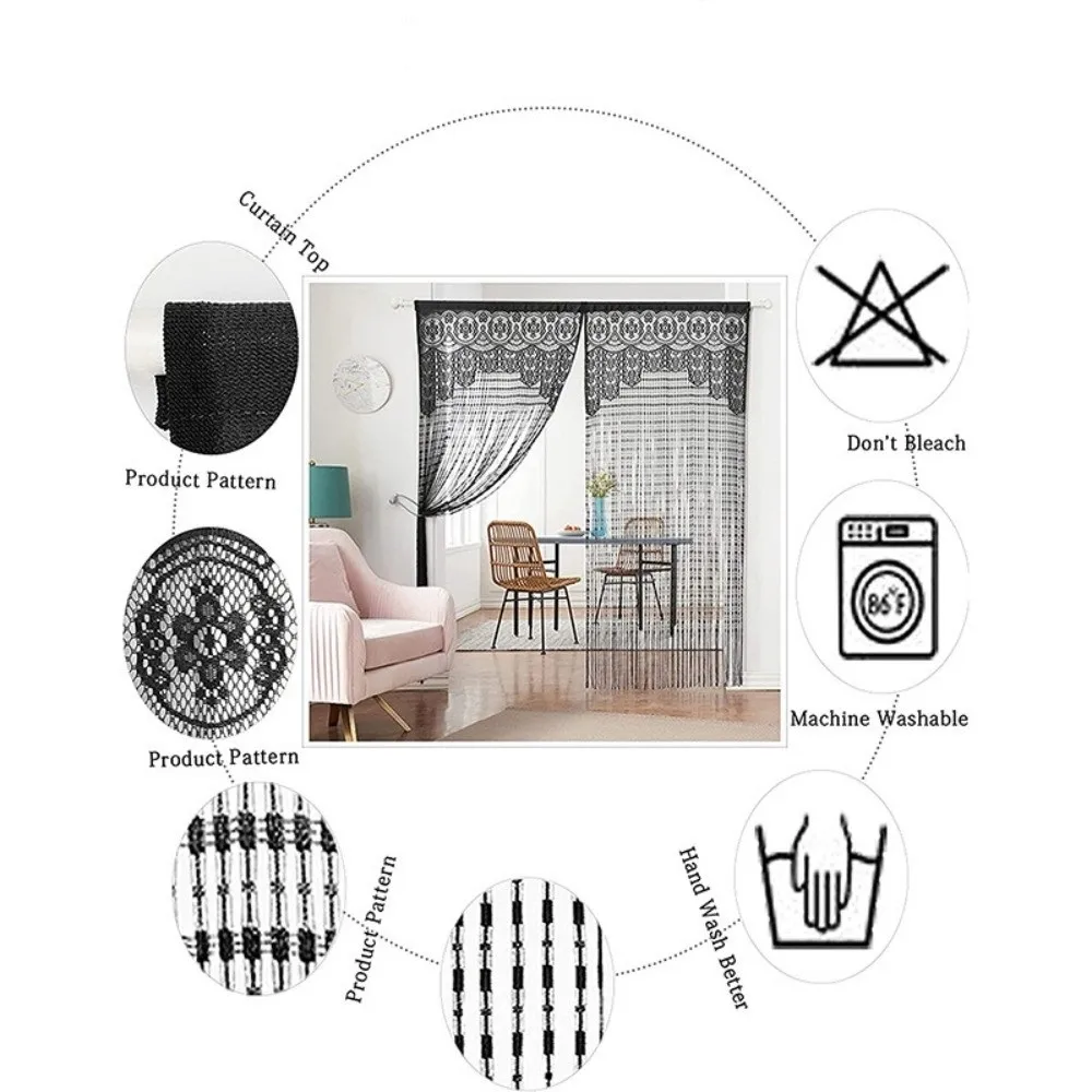 Boho Macrame Lace Door String Curtain String Jacquard Partition Curtain Room Divider Window Panel Curtain Decorations