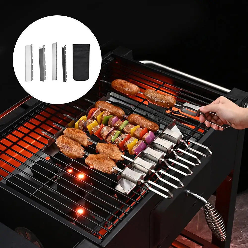 Great For BBQ Parties 9-position Support 36.8*3.5*5 Cm BBQ Skewers Holder Barbecue Skewers Holder Set Convenient Carry Bag