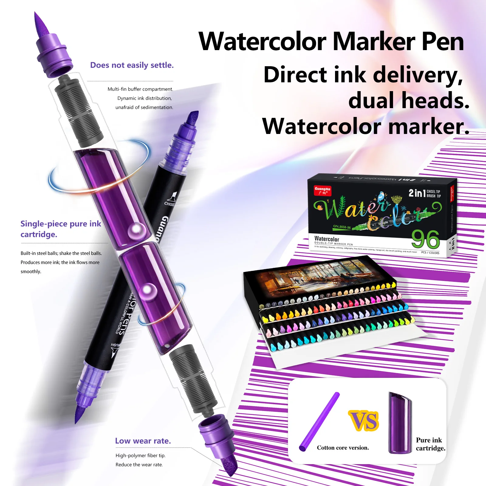 Guangna 2 in 1 Double-headed Acrylic Marker Pen Soft Head Inclined Head Waterproof DIY Graffiti Art Watercolor Marker Pen