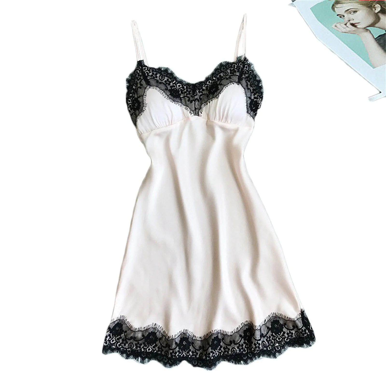 Sexy Women Nightdress Oversize S-3XL Silky Satin Lace Strap Sleeveless Sleep Dress Sleepwear Home Wear Nightgown