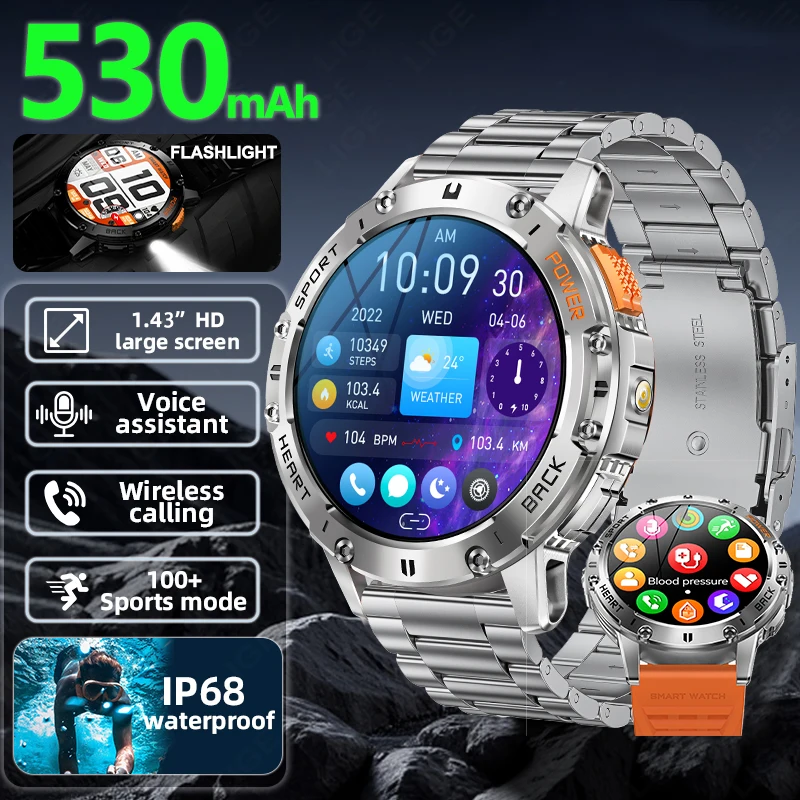 

LIGE AMOLED Smart Watch for Men Bluetooth Call Smartwatch Man LED Flashlight Smart Watches Health Monitor Sport Fitness Bracelet