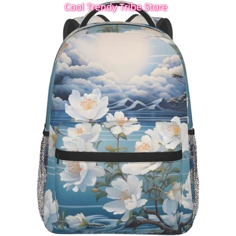 

Summer White Flowers Lightweight Laptop Backpack Lightweight Multipurpose Travel Casual Daypack Unisex College Backapcks for Men