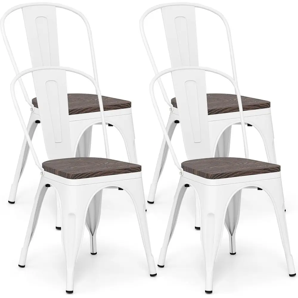 

Набор обеденных стульев из 4 шт., металлические стулья Industrial Vintage, штабелируемые, барные стулья с высокой спинкой, деревянное сиденье, для дома, Ki