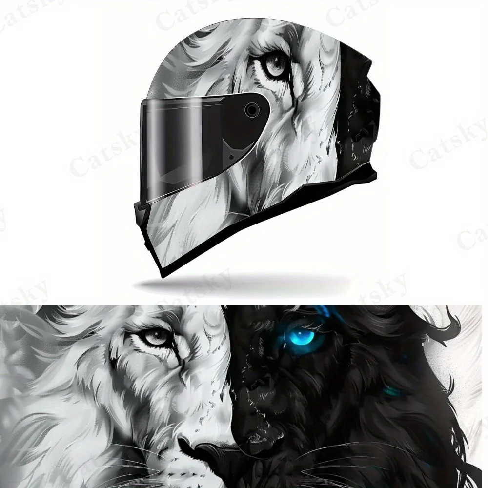 Two-color Shiwei Helmet Sticker - Made of High-quality PVC, Realistic Details of Twin Lions, A Must-have for Motorcycle Helmets