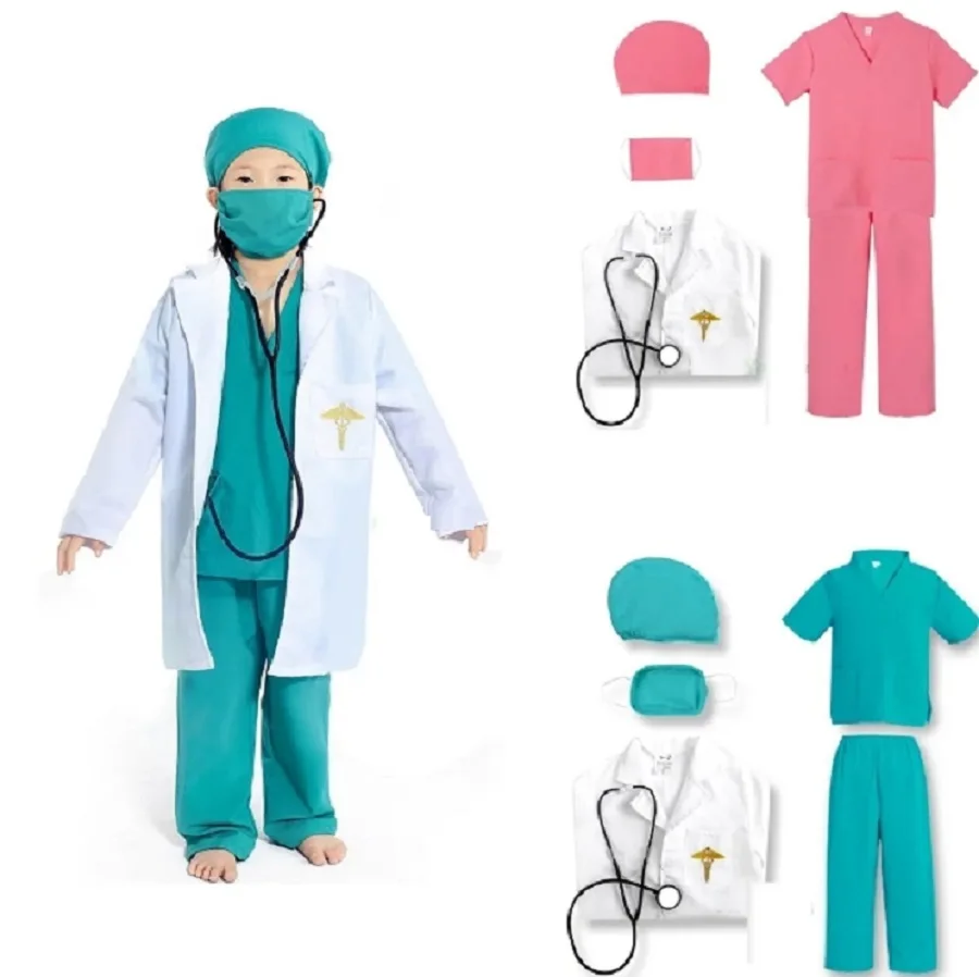 Halloween Kids Doctor Nurse Shirt Pants Coat Cosplay Suit Boys Girls Halloween Cosplay Costumes Children Party Cosplay Dress Up