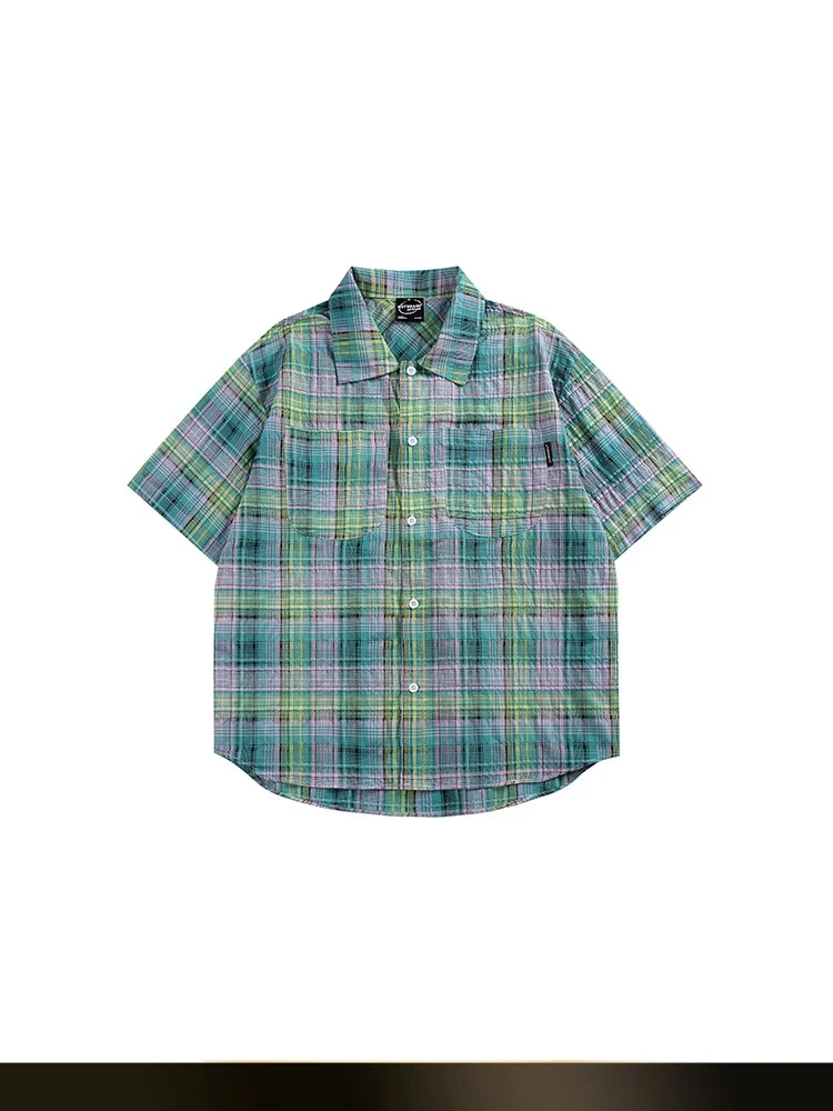 

Summer Trend Color Blo Stripe ort Sve Men's irt American Street Sle Couple's f Sve Turn Collar Blouse