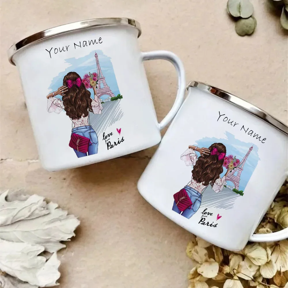 Customized Mug of Lady Enamel Under the Paris Tower, Metal Cup for Printing Your Own Text, Custom Mugs, Coffee Cups, Cupshe Beer