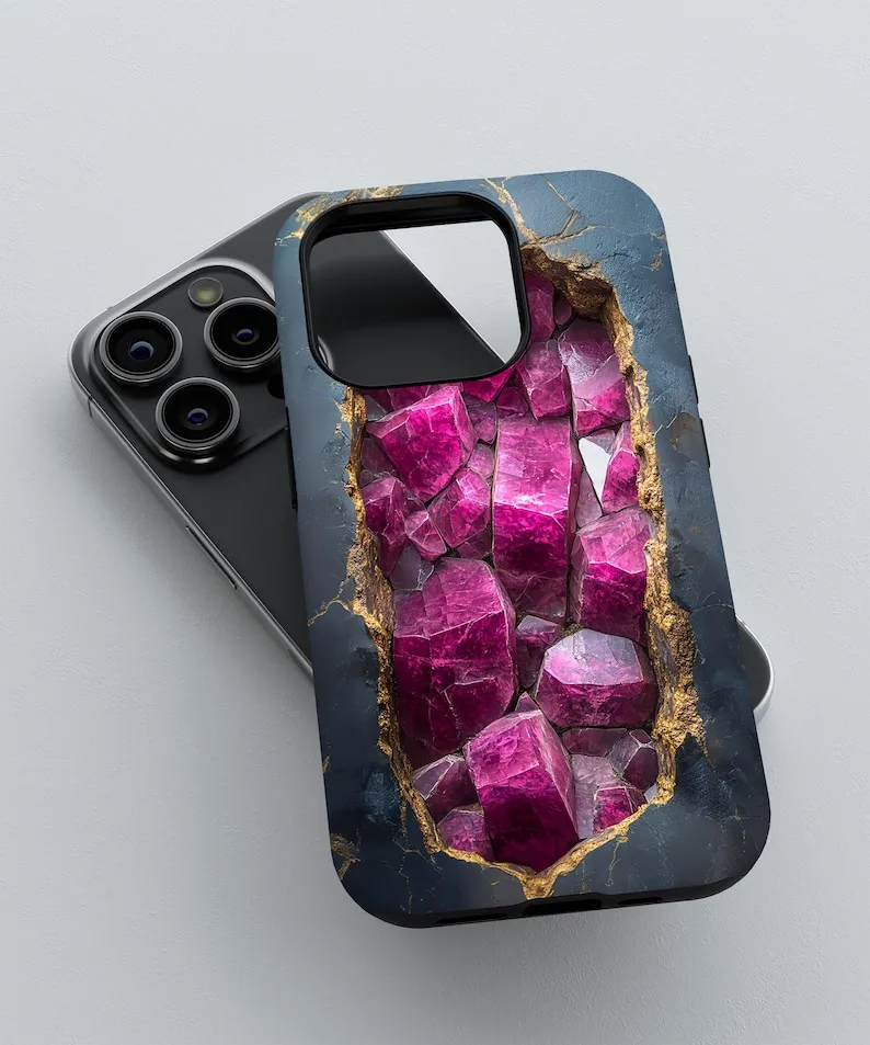 Ruby Crystal Shard Gemstone Phone Case For IPHONE 16 15PRO MAX 14 13 12 11 Acrylic TPU Two in one magnetic Phone Cases