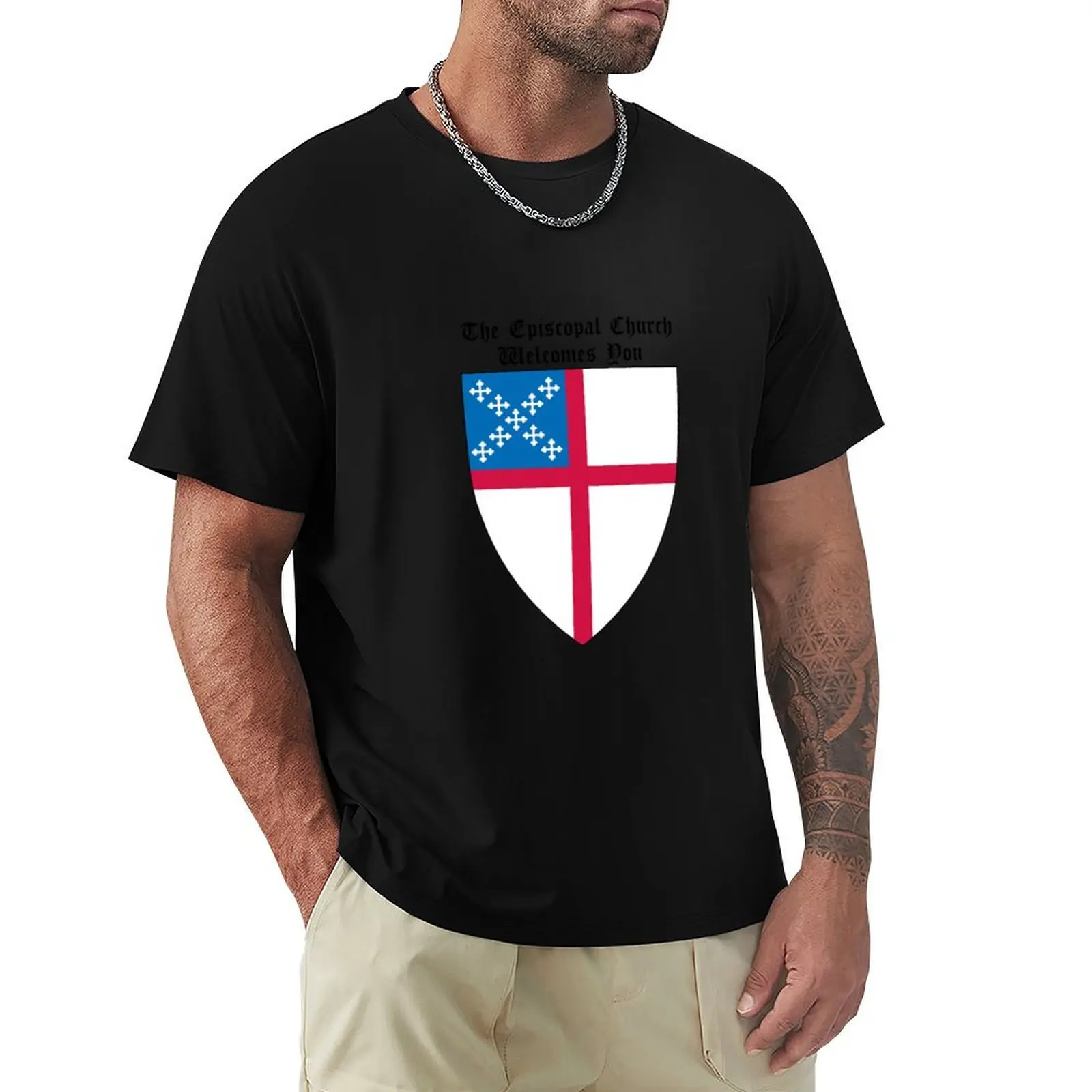 The Episcopal Church Shield with Welcomes You 2 T-Shirt Everyday Wear Basic Short Sleeve Top