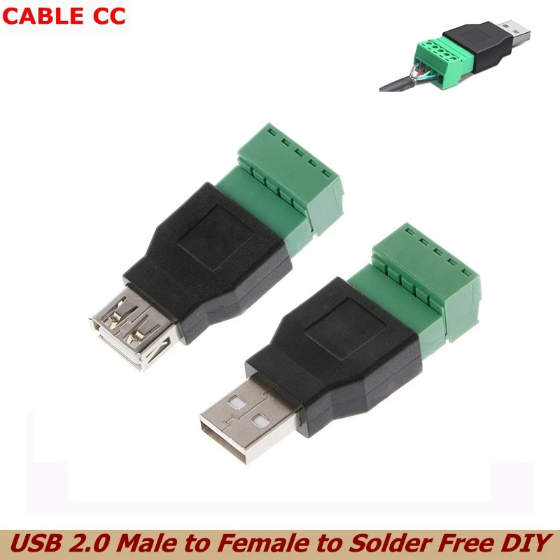 USB 2.0 Type A Male/Female to 5 Pin Screw Connector USB Jack with Shield USB2.0 to Screw Terminal Plug