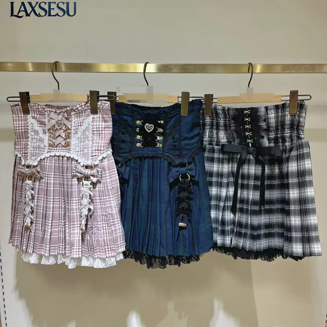Japanese-style Summer Autumn Women's Kawaii Plaid Pleated Skirt Pants Fashion Liz Lolita Sweet High Waist Skirts for Girl