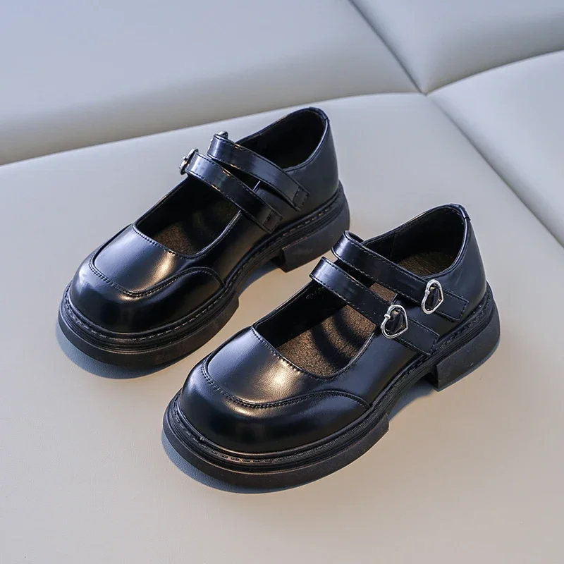 Neue Mode Mädchen Leder Schuhe Zurück Zu Schule Schwarz Party Hochzeit Wohnungen Für Hochzeit Party Herz Schnalle Prinzessin Kinder Schuhe