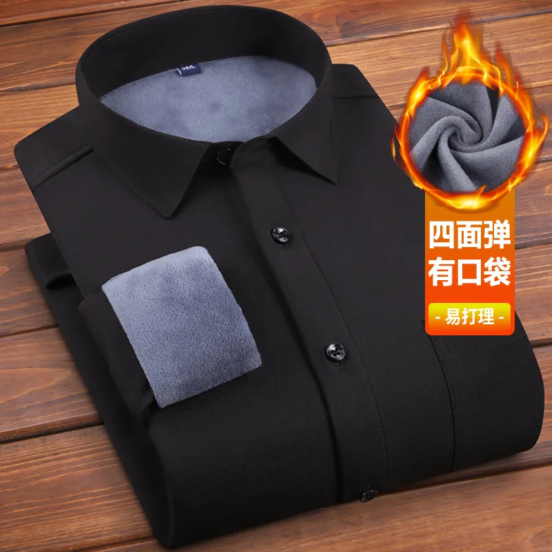 New Year Winter Thickened Fleece Business Warm Shirt High Quality Men's Professional Comfortable Solid Color Casual Thickened