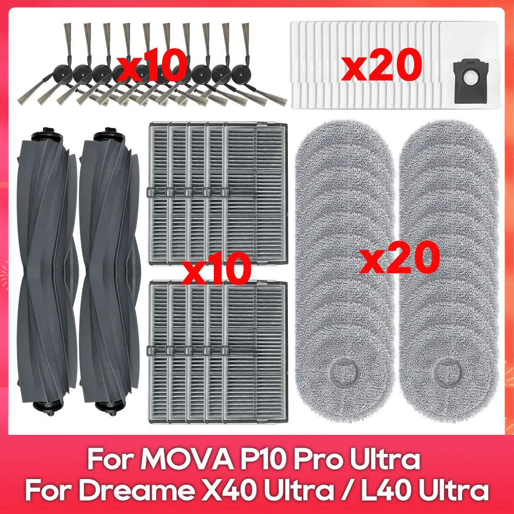 

Fit For Dreame X40 Ultra, L40 Ultra, X40 Pro, S30 Pro Ultra, MOVA P10 Pro Ultra Main Side Brush Filter Mop Dust Bag Accessory