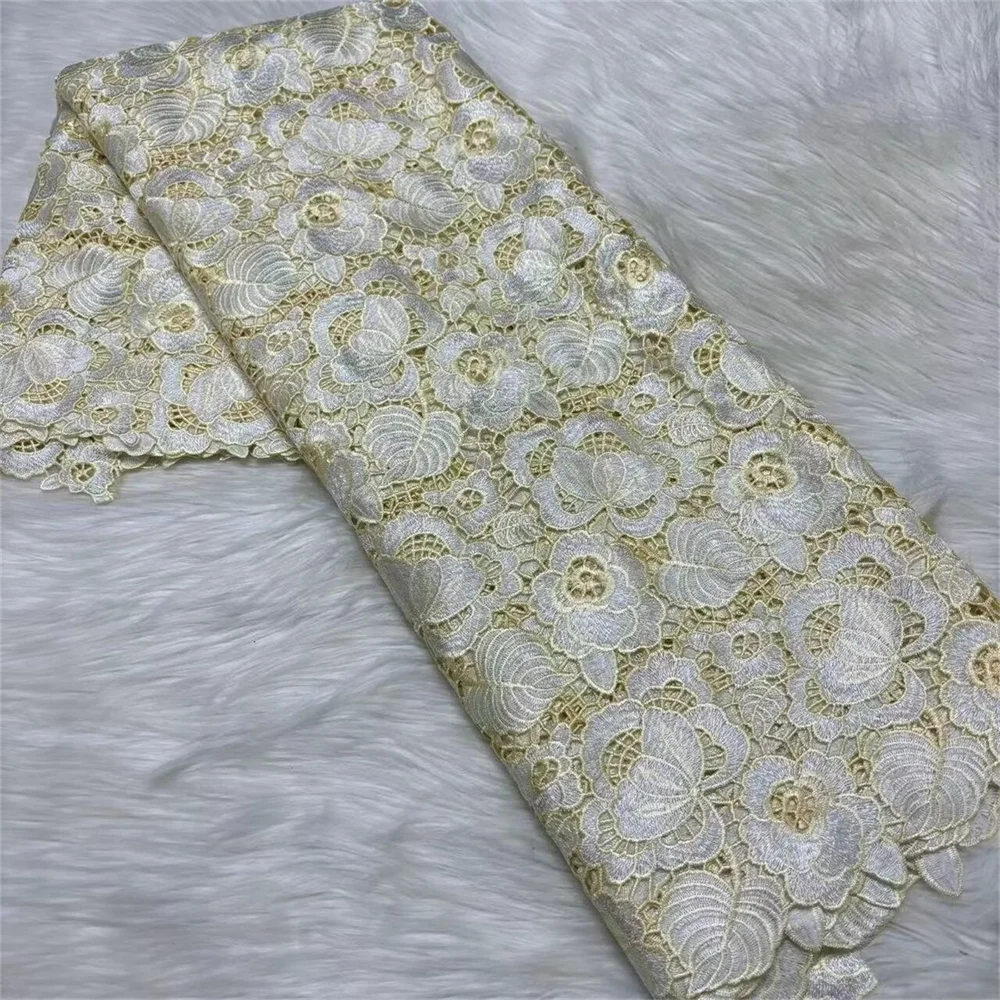 

Hot 5Yards Holes Water Soluble Lace Fabric With Hollow Out 2026 High Quality African Guipure Cord Lace Fabric For Wedding Dress