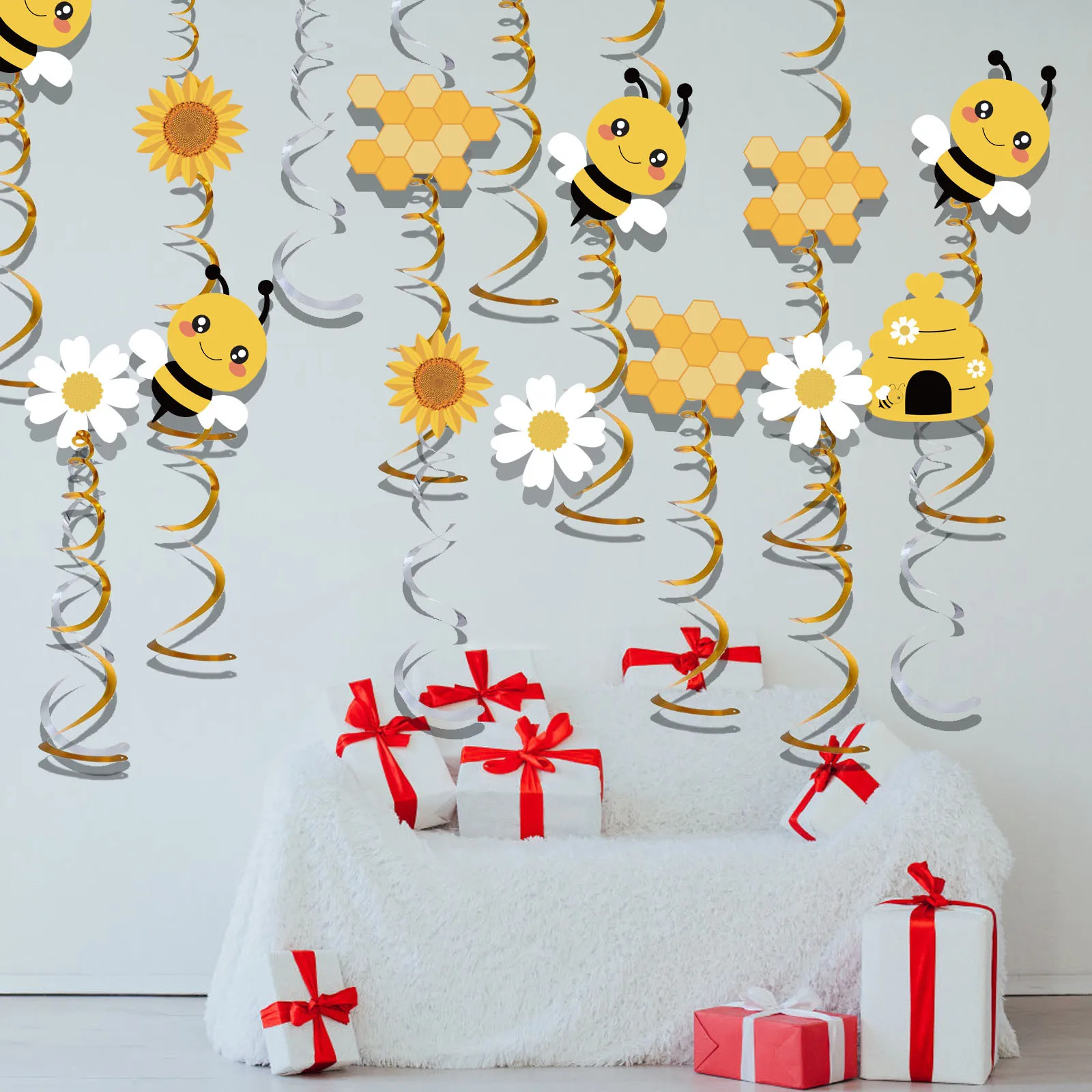 PVC Spiral Hanging Card SWEET BEE Bee Themed Party Sunflower Honey Birthday Scene Layout