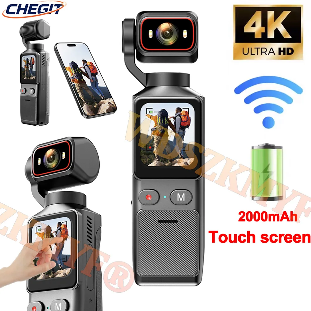 كاميرا عمل محمولة 4K مع شاشة تعمل باللمس، كاميرا 4K 1080P 30fpPocket كاميرا تسجيل فيديو، قابلة لإعادة الشحن 2000 مللي أمبير في الساعة، هدية العيد #1