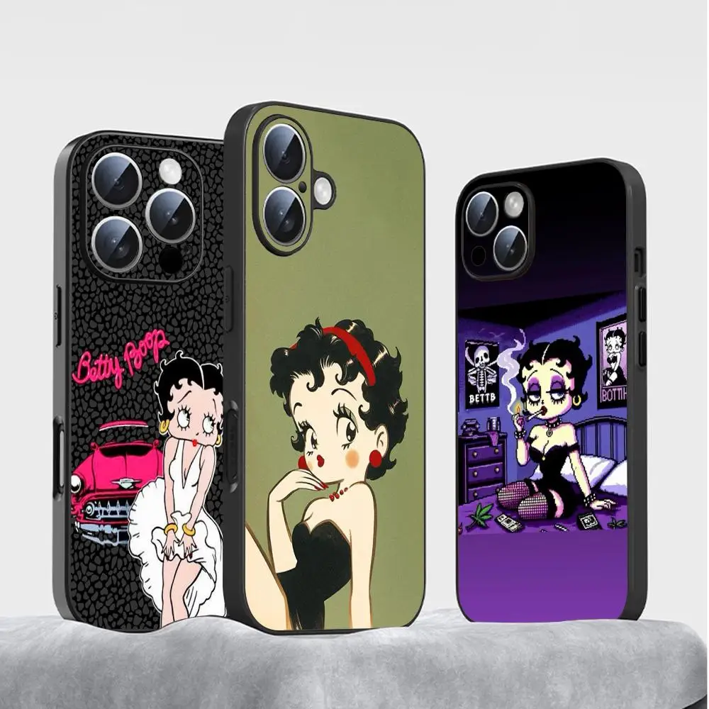 B-bet-ty boop cute design girl Phone Case For iPhone 16 15 14 13 12 11 X XR XS 8 Plus Mini Pro Max Soft black Shockproof Cover