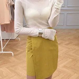 النمط الكوري مثير طويلة الأكمام تي شيرت سليم الأساسية المرونة أعلى ملابس المرأة أعلى 8 مبيعات للملابس بالة - رقم 8