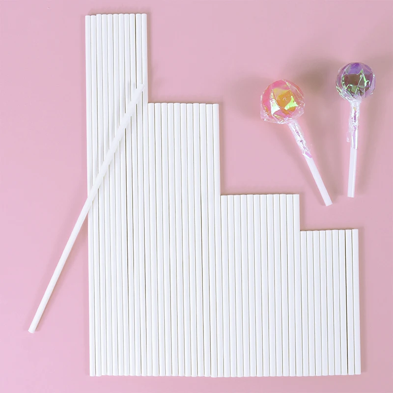 100pcs Solid Core White Lollipop Sticks DIY Chocolate Sugar Candy Lolly Pop Sucker Sticks Cakes Pop Sticks Baking Accessories