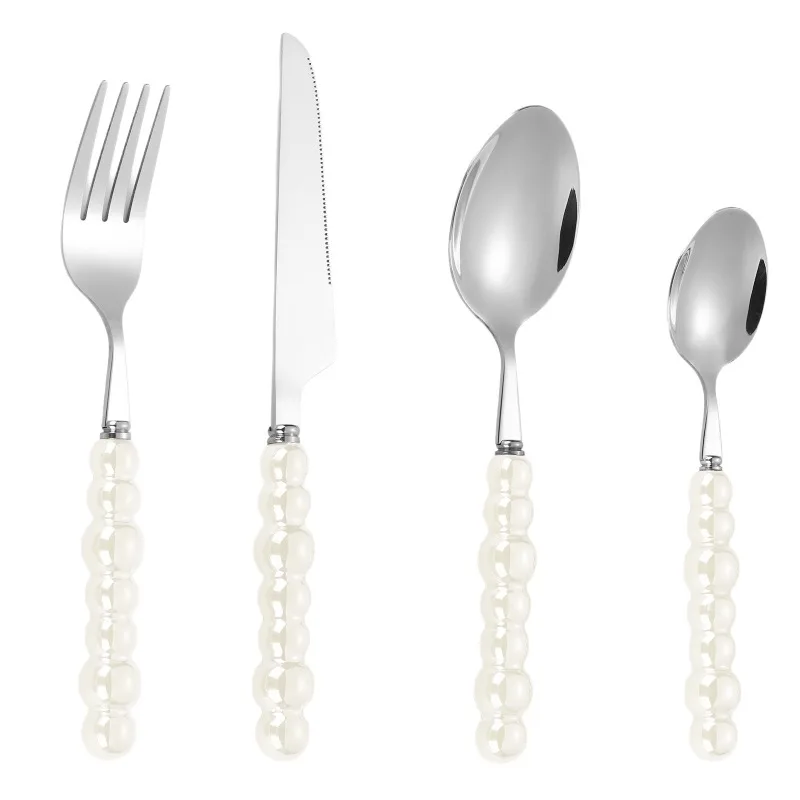 

fork and spoon tableware four-piece set light luxury ceramic pearl handle high value steak knife, fork dessert spoon