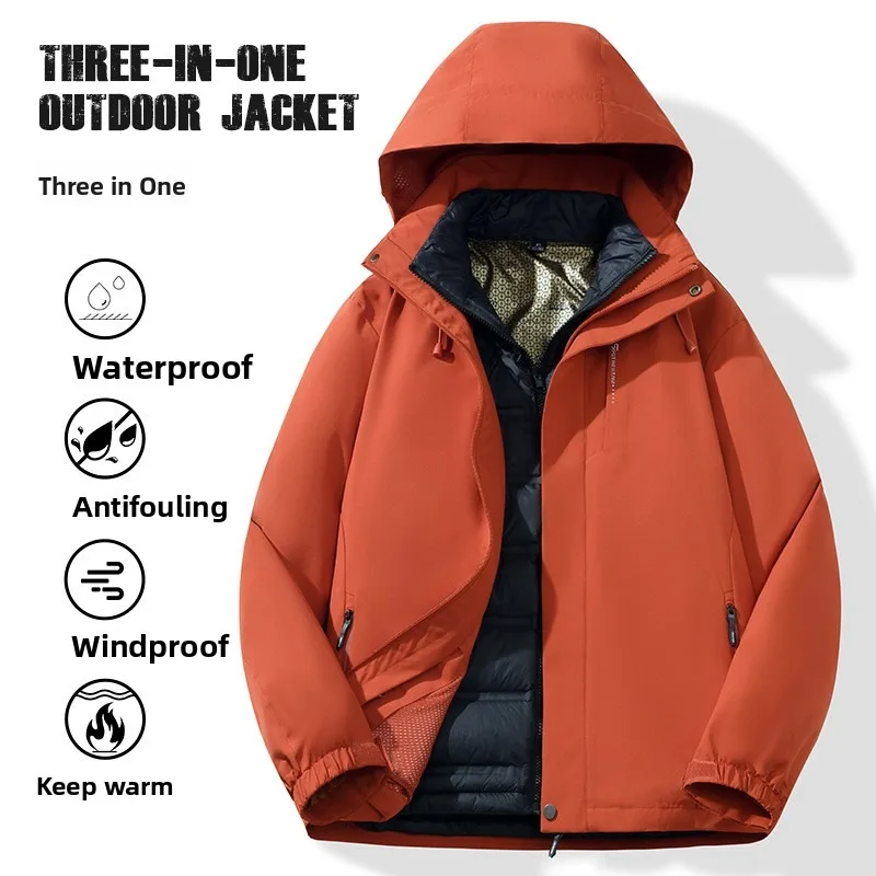 Autumn and Winter Outdoor New Down Three-in-one Jacket Men Women Two-piece Set Windproof Warm Removable Couple Jacket Women