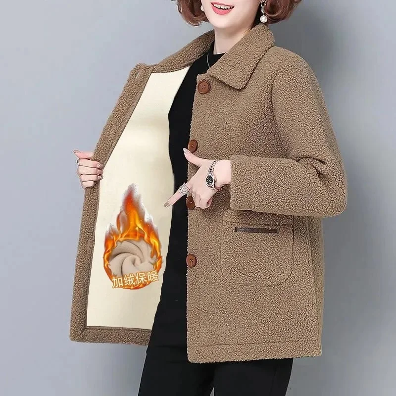 Winter Jacket Women Imitation Lamb Wool Coat Thick Velvet Parkas Middle-Age Clothing Cotton Padded Jacket Female Outerwear