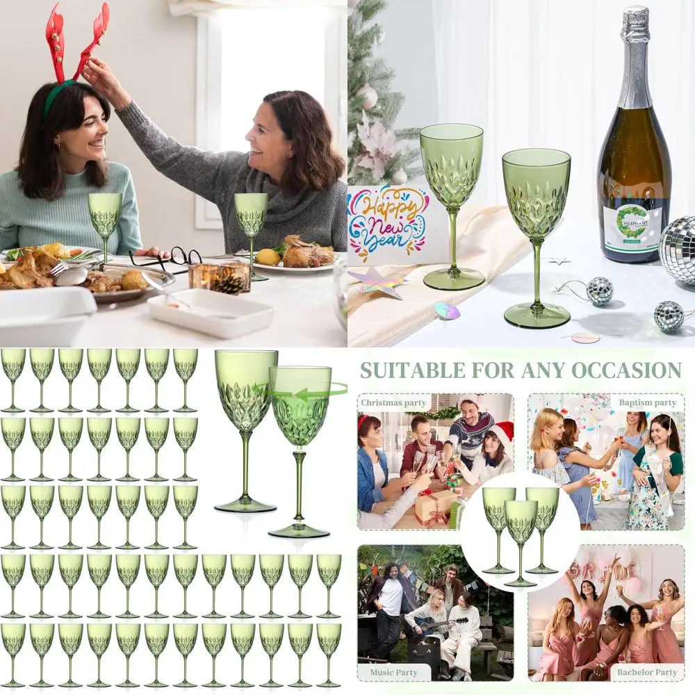 

Set of 48 Detachable Stem Green 7.4oz Plastic Wine Glasses for Weddings and Events