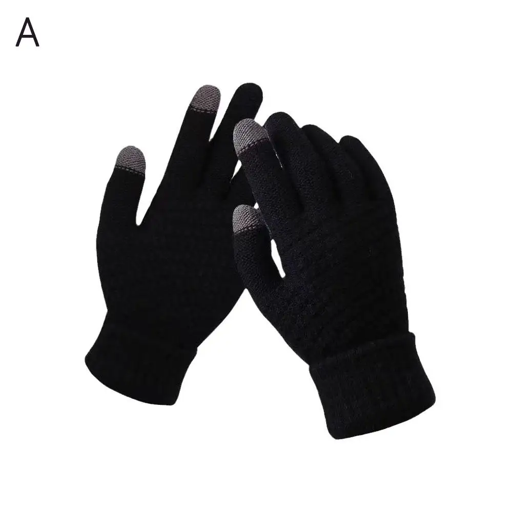 AliExpress NONE Winter Touch Screen Gloves Warm Elastic Knitted Full Finger Gloves for Men and Women Suitable for Outdoor Cycling Driving