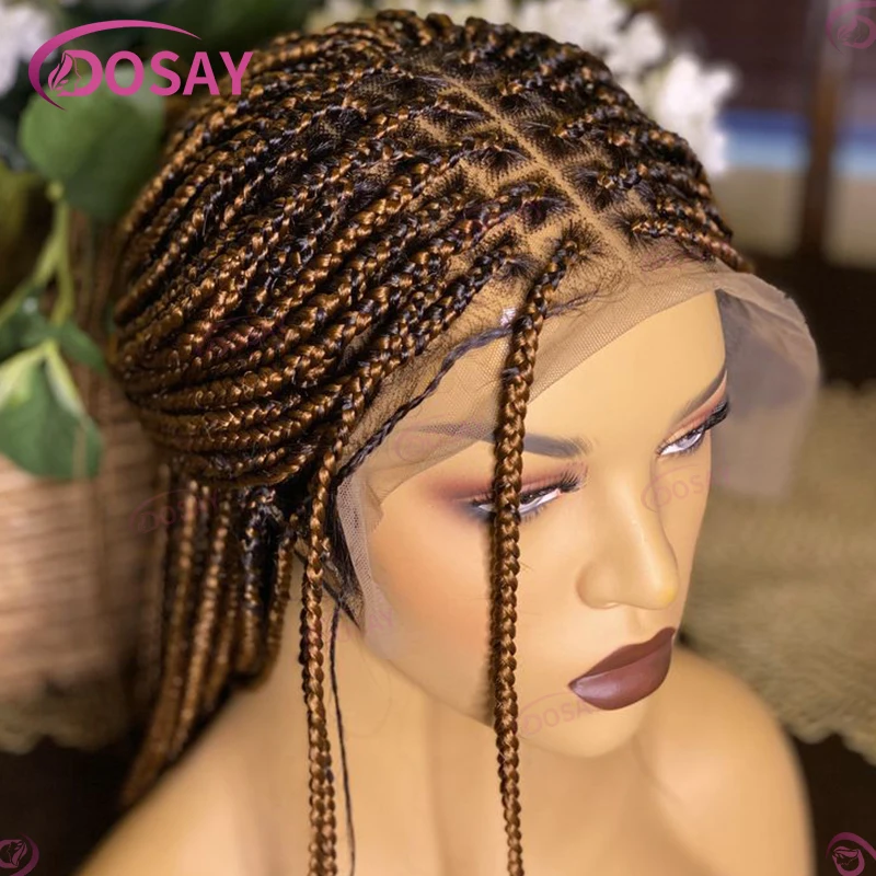 1B27 Braided Wigs For Black Women Synthetic 32" Box Braid Wig Full Lace Wig Braid African Cornrow Braids Lace Wigs