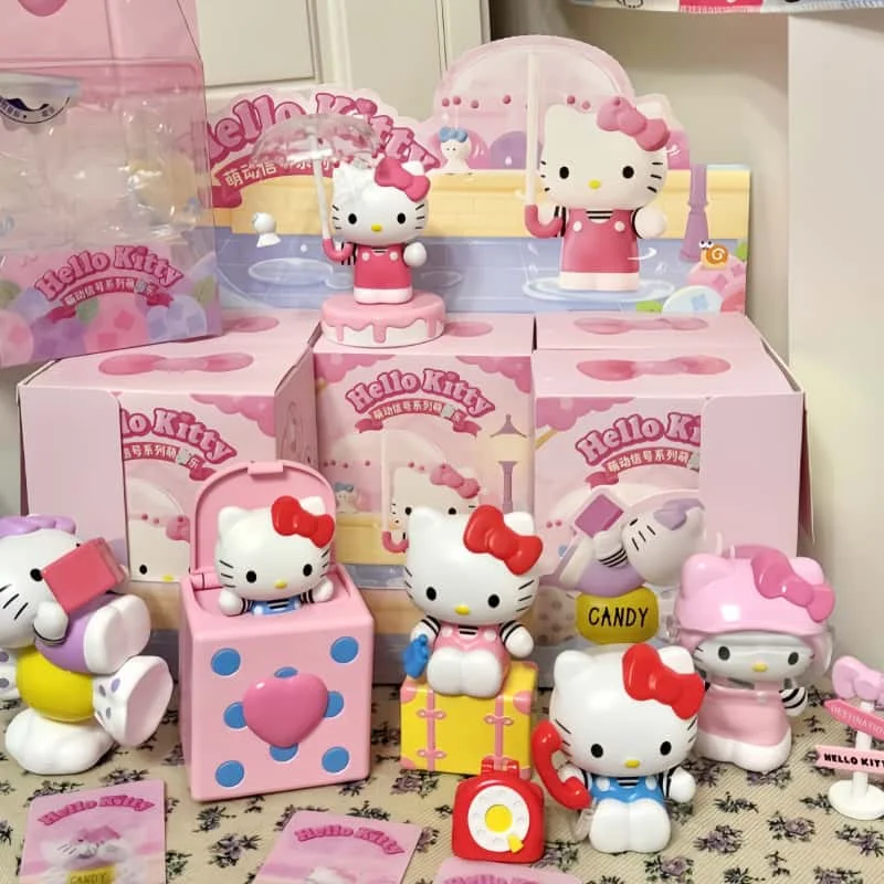 

Genuine Sanrio HelloKitty Wind-Up Signal Series Blind Box Trendy Cute Moving Parts Kitty Figurine Desktop Decor Toy Girl Gifts