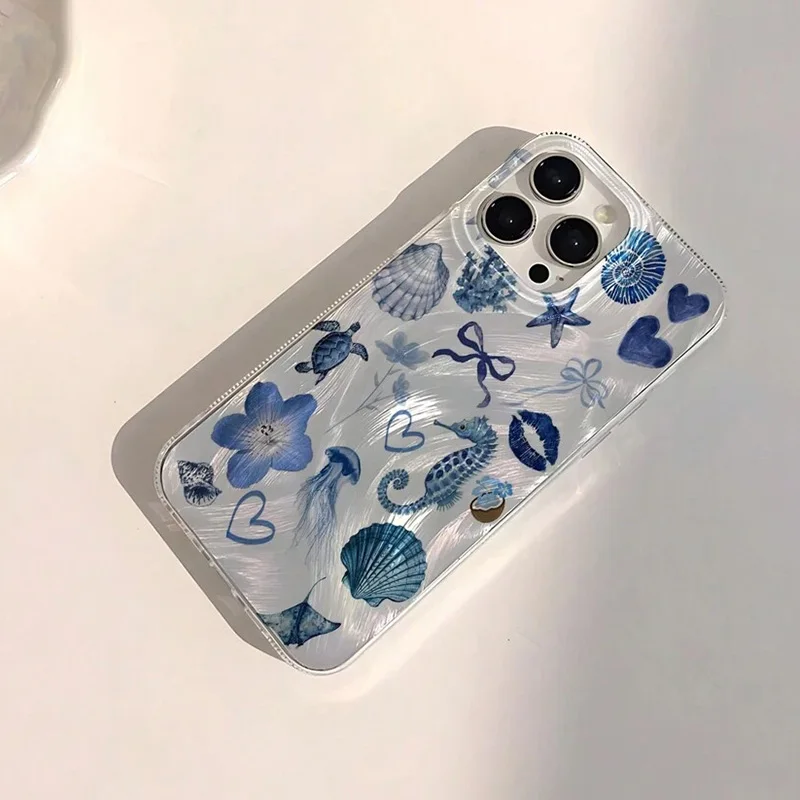 Handyhülle für iPhone 17 13 12 11 16 15 14 Pro Max 16E XS X XR 7 8 Plus Niedliches Rosa Herz Seestern Korallen Quallen Muster Cover – Detail 11