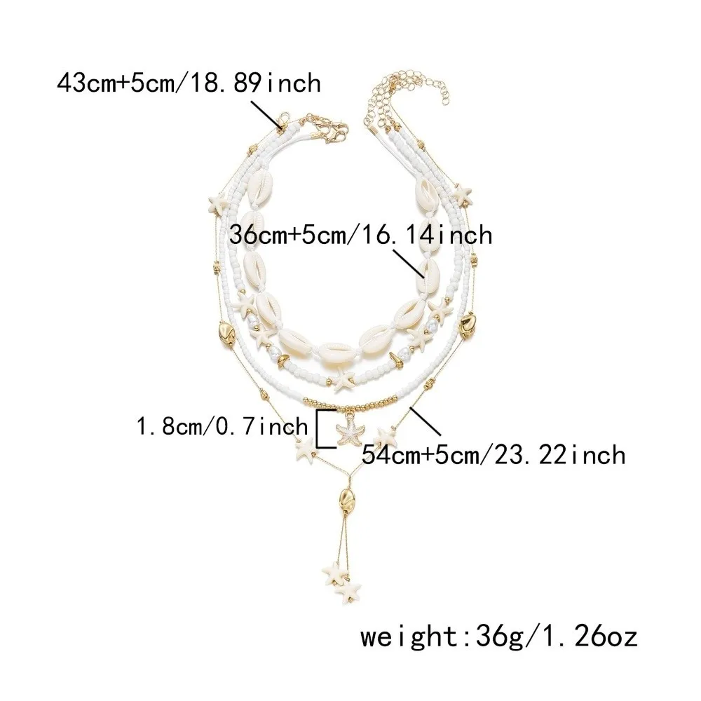 Trendy Bohemian Multilayer Beads Chain Pearl Tassels Starfish Pendant Handmade Oil Drop Shell Beaded for Women