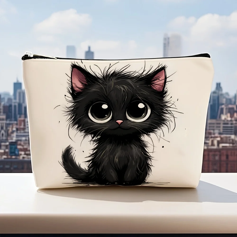 Un sac à cosmétiques imprimé chat mignon – pochette multifonctionnelle à fermeture éclair, sac de rangement de bijoux, petit sac de rangement parfait à fermeture éclair pour voyage.