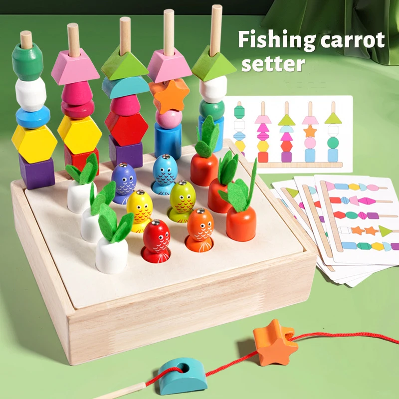 

Montessori Wooden Toys Color Shape Matching Puzzle Game Multifunctional Fishing Toys Memory Chess Toys Early Educational Toys