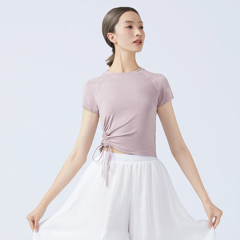 T-shirt d'entraînement de danse de ballet pour femmes et grandes filles, chemises à manches courtes, vêtements de yoga pour adultes, proximité latérale, Wstring