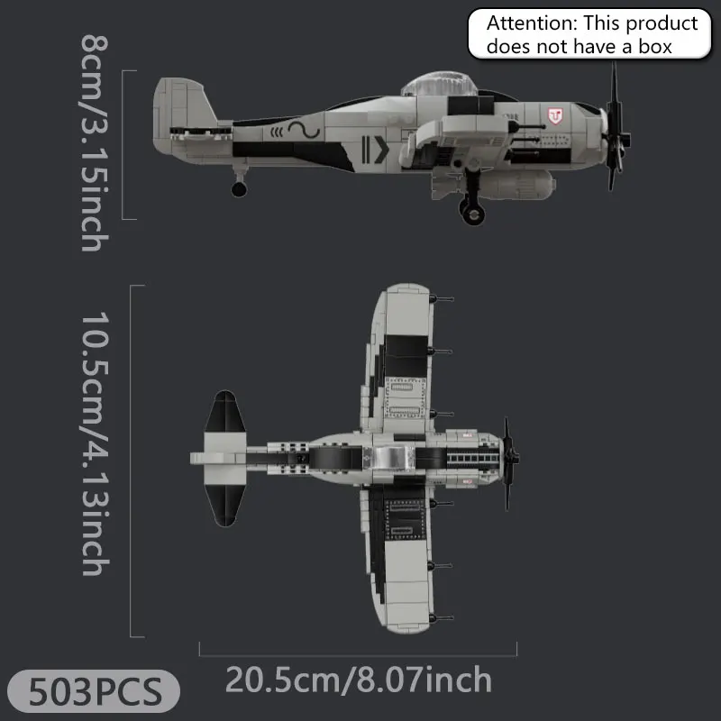 503PCS FW-190 fighter building blocks, classic WWII German airplane toy ornaments, boys' puzzle assembly children's gifts