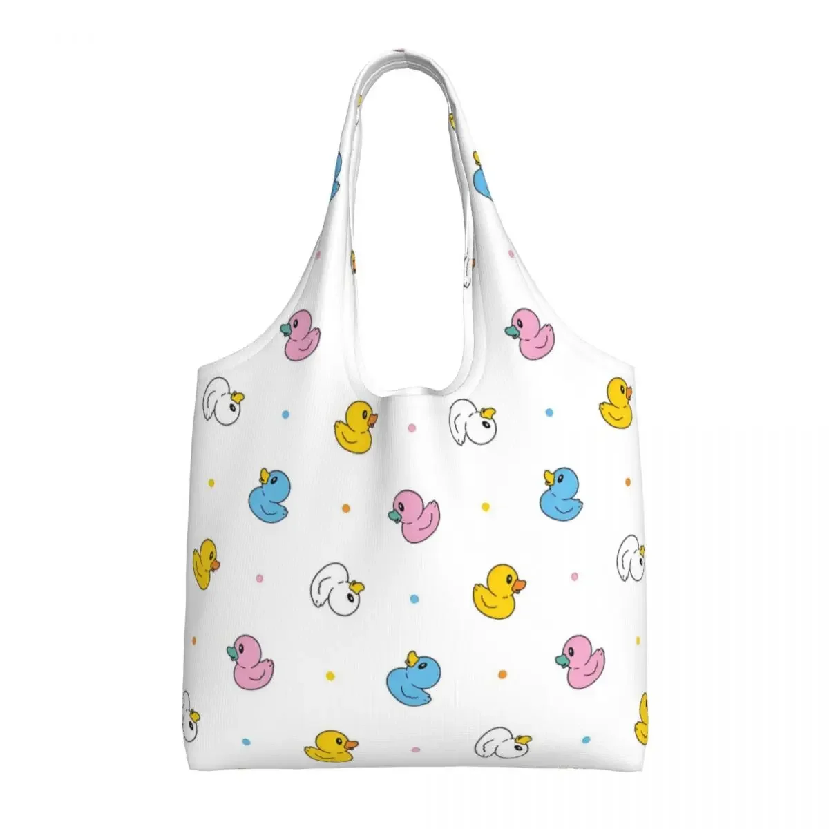 

Custom Fashion Printing Cartoon Rubber Duck Pattern Shopping Tote Bags Washable Canvas Shopper Shoulder Handbag