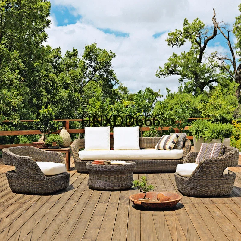 Outdoor small sofa rattan chair furniture weaving open-air pastoral combination three-piece set