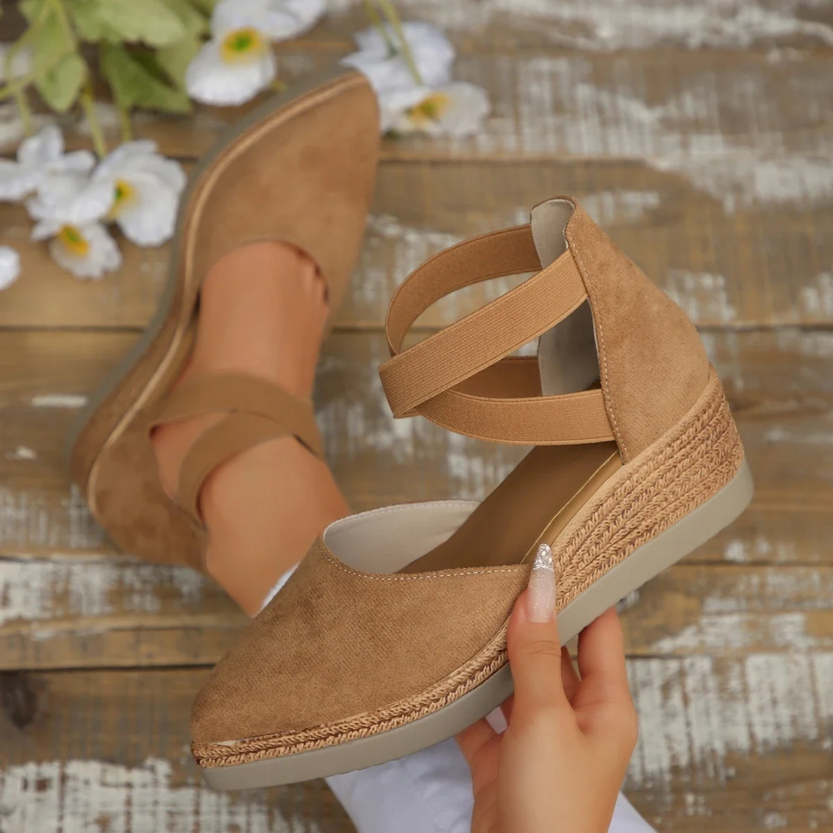 

Summer Women Closed Toe Wedge Sandals Fashion Solid Color Sandals Pointed Elastic Band Shoes Elegant Comfortable Shoes for Women