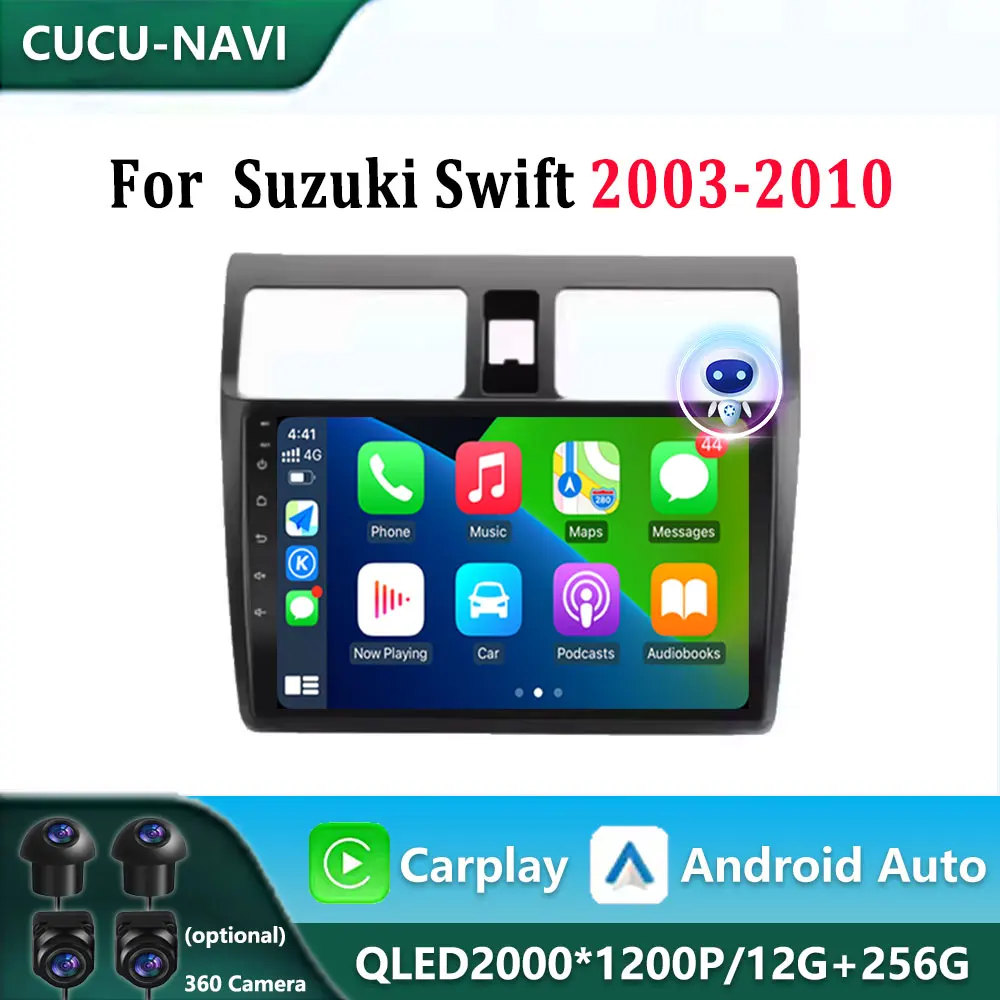 Rádio de Carro Multimídia de 10.1\" com Player de Vídeo, Carplay, 4G WiFi, DSP para Suzuki Swift 2003-2010, Sem 2Din, Android, 16 Ferramentas de Navegação GPS