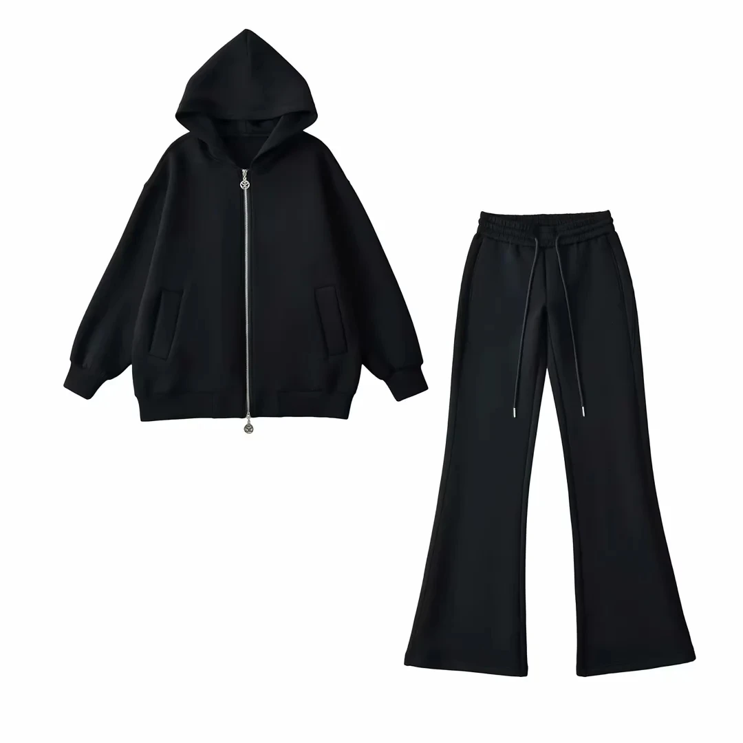 Felpa con cappuccio ampia da donna con doppia cerniera a vita bassa Bell Bot Space Cotton Comodo pullover pigro Sle Long Sve Crew Ne