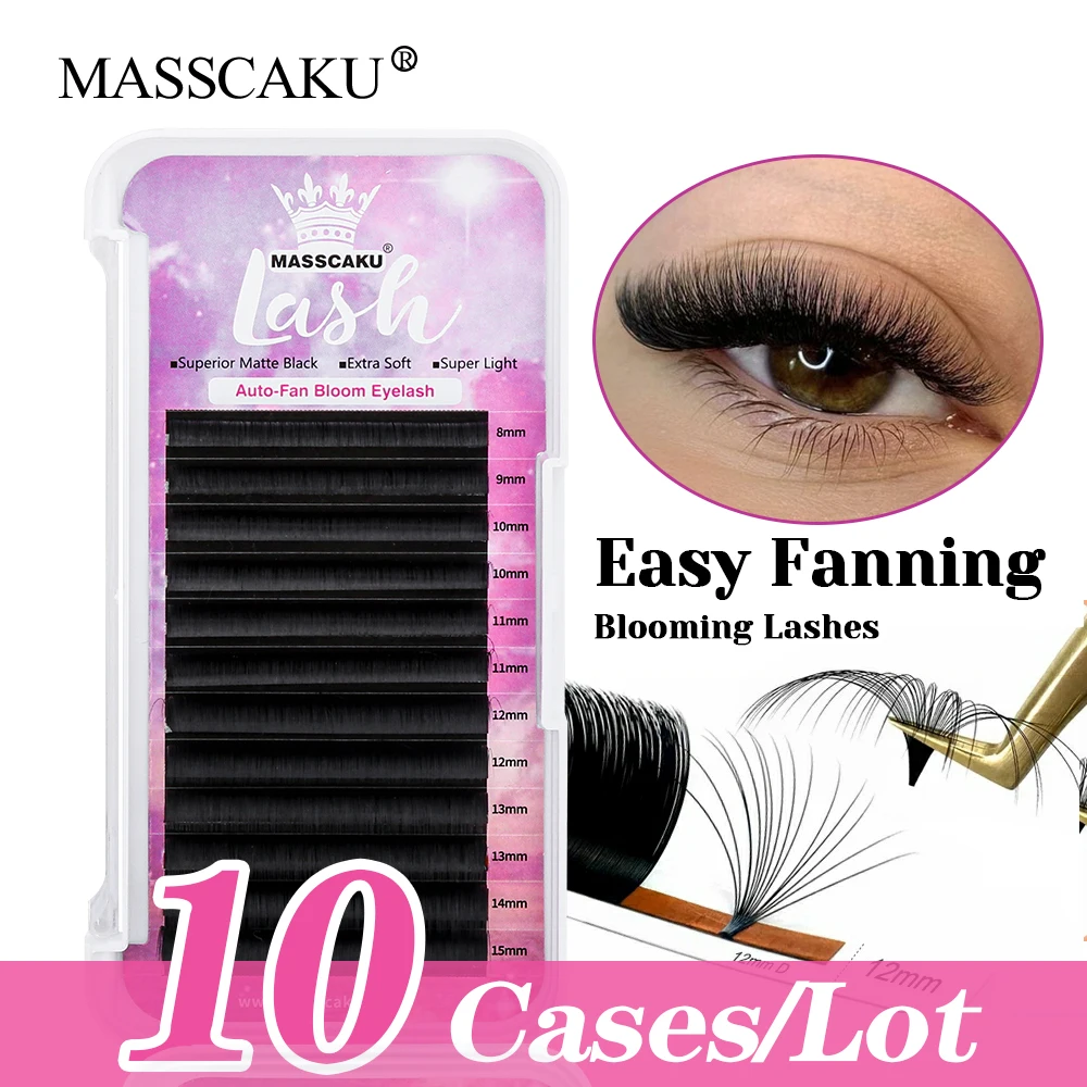 

Factory Wholesale 10cases/lot MASSCAKU 8-17mm and Mix Length Fast Flowering Lashes Synthetic Mink Easy Fanning Lash Easy to Pick