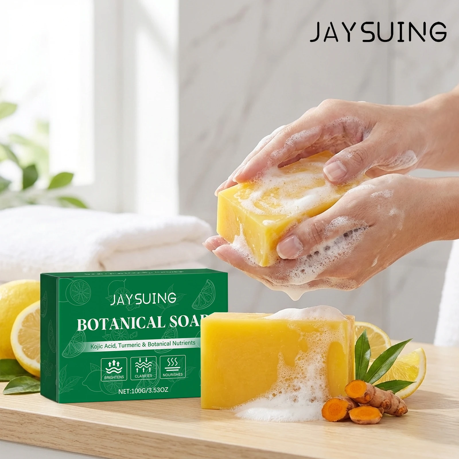 

Jaysuing Botanical Soap Deeply Cleanse Skin Remove Dirt Moisturize Dry Skin Gentle Exfoliate Daily Body Wash Turmeric Body Soap