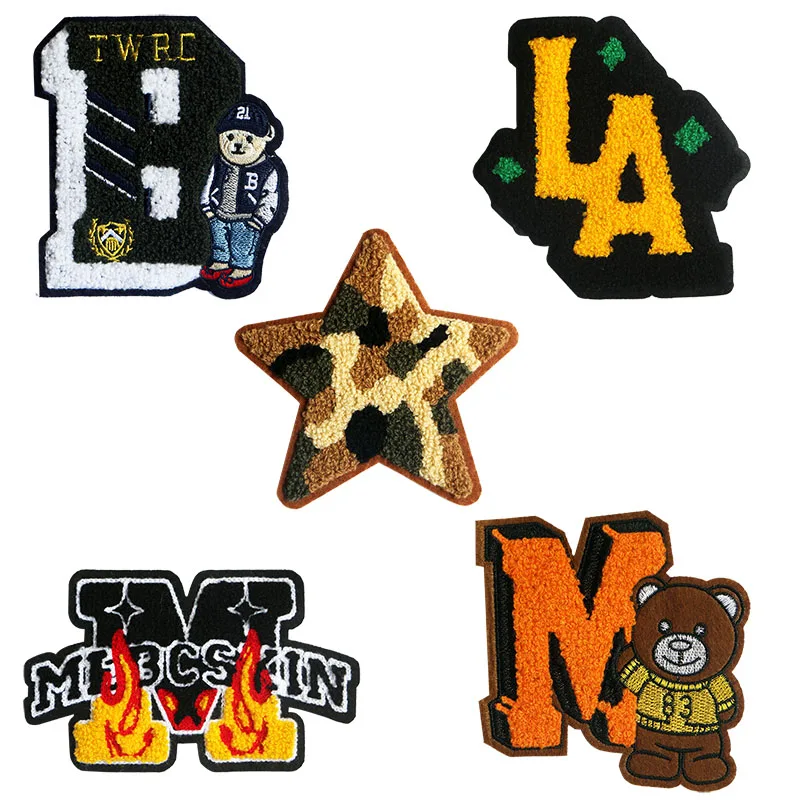 Cute Cool Sewing Ironing Mix Color Towel Letter Bear Star Patch DIY Badge Decoration Children\'s Casual T-shirt Trousers Backpack