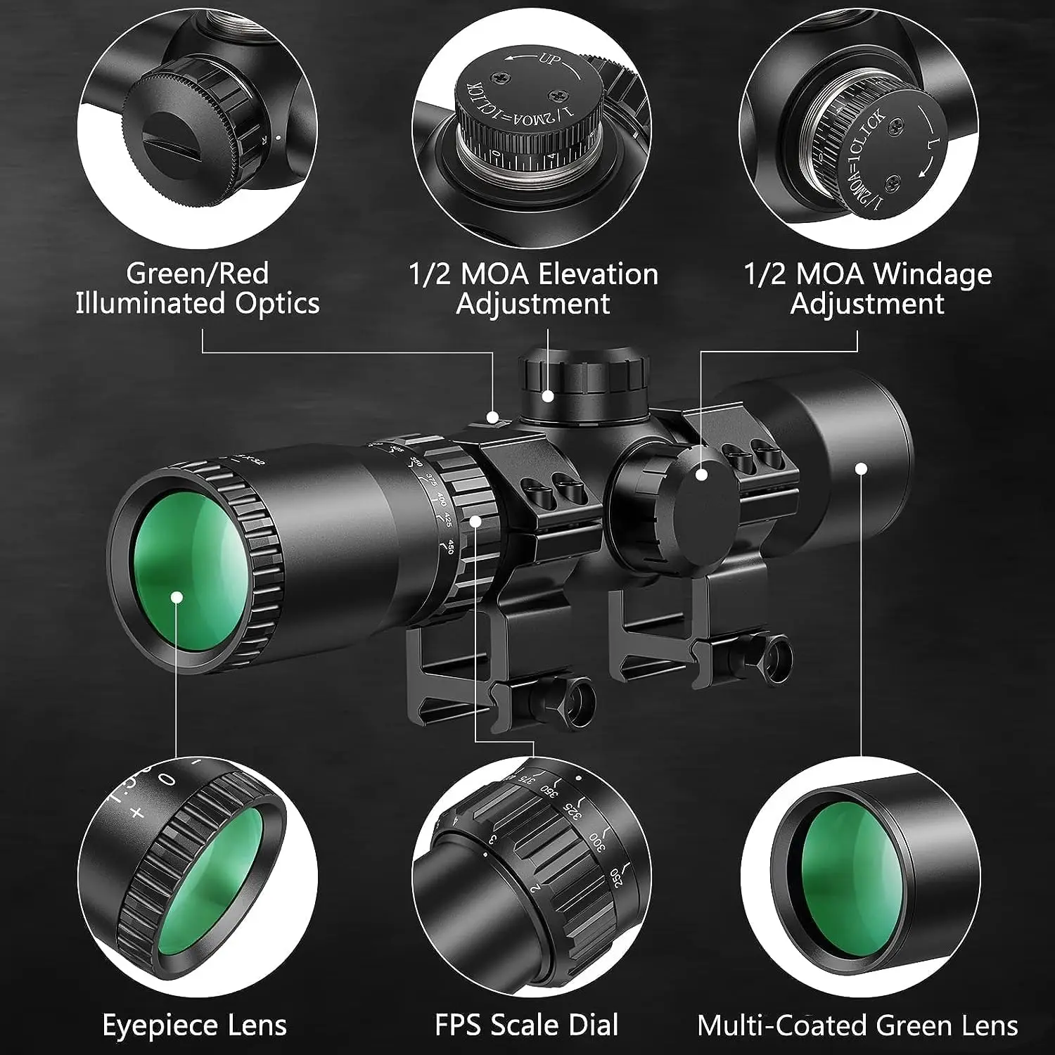 

CVLIFE 1.5-5x32 Crossbow Scope Optics Riflescope Red Green Illuminated Sights for Hunting with 20mm Scope Rings for Picatinny