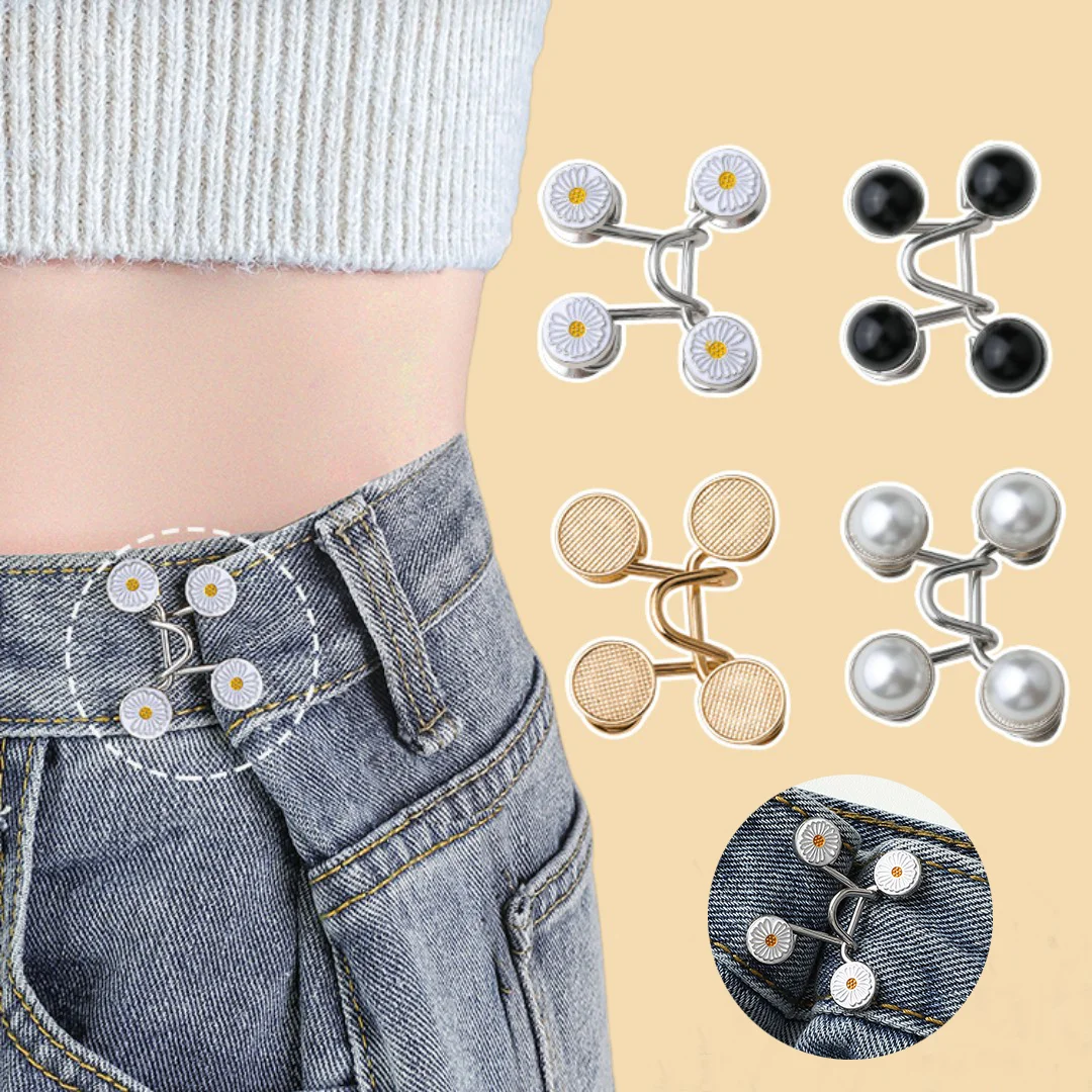 Easy-Install No-Sew Jean Button Extenders - Adjustable & Detachable Waistband Expanders In White, Gold, Black