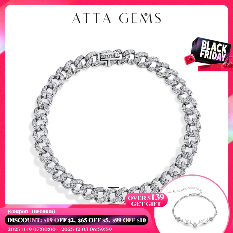 

ATTAGEMS Муассанит Куба Цепочка 100% стерлинговое серебро S925 для мужчин и женщин Классический теннисный браслет Изящные ювелирные изделия Доставка из США