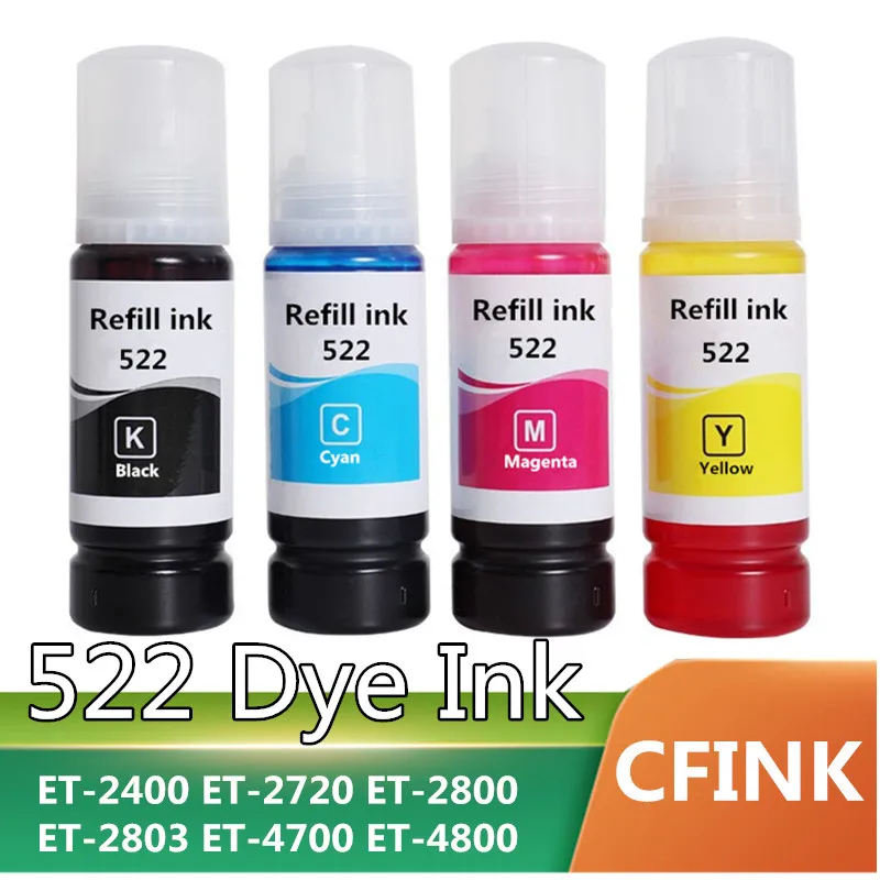 T522 Ink refill Bottles Replacement for Epson 522 T522 Ink combo EcoTank ET-2400 ET-2720 ET-2800 ET-2803 ET-4700 ET-4800